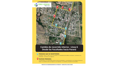 A PARTIR DE MAÑANA CAMBIA EL RECORRIDO INTERNO DE LA LÍNEA 6 HACIA PARANÁ