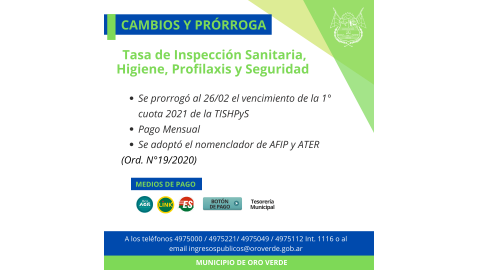 CAMBIO DE MODALIDAD DE COBRO DE LA TISHPyS y PRÓRROGA DEL SEXTO VENCIMIENTO DE 2020