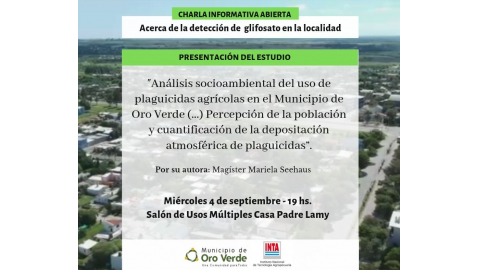 CHARLA INFORMATIVA ACERCA DEL ESTUDIO SOBRE GLIFOSATO EN LA LOCALIDAD