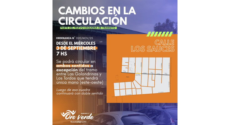 Circulación doble mano en Los Sauces desde mañana con excepción de una cuadra