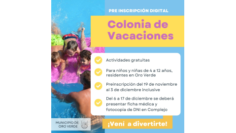 COMENZÓ LA PREINSCRIPCIÓN A LA COLONIA DE VACACIONES MUNICIPAL