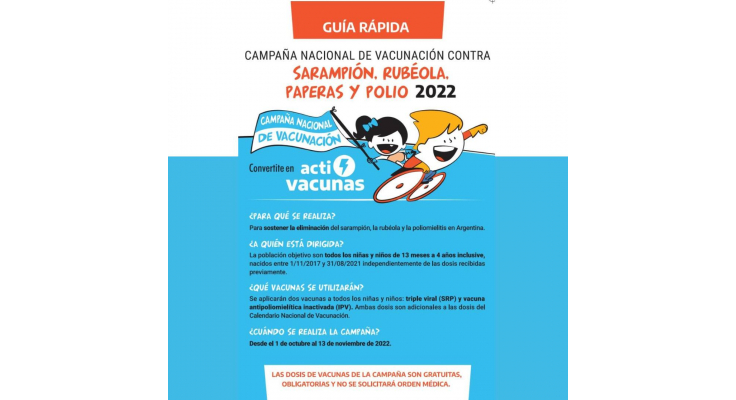 COMIENZA EN LA SALA DE PRIMEROS AUXILIOS LA CAMPAÑA NACIONAL DE VACUNACIÓN CONTRA SARAMPIÓN, RUBÉOLA, PAPERAS Y POLIO 2022