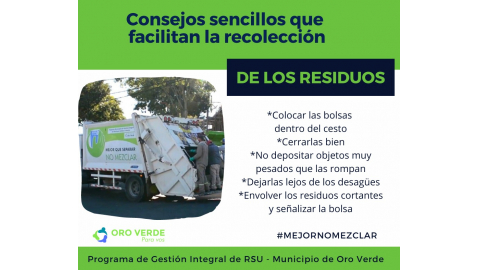 CONSEJOS PARA FACILITAR LA RECOLECCIÓN DE RESIDUOS  Y CUIDAR AL PERSONAL