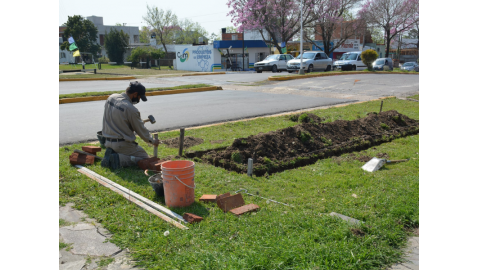 CONSTRUYEN CANTEROS PARA SEMBRAR FLORES EN LAS AVENIDAS