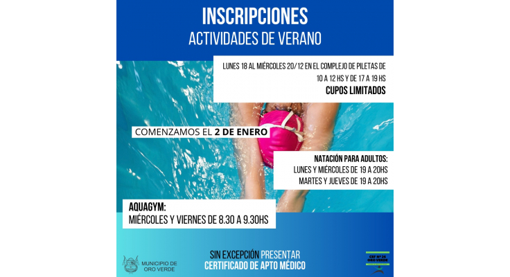 CONTINÚAN LAS INSCRIPCIONES PARA LAS ACTIVIDADES DE VERANO EN EL COMPLEJO DE PILETAS