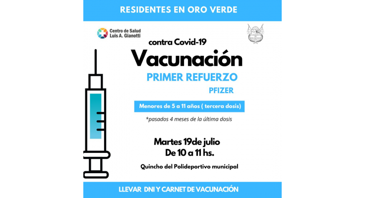 COVID - 19: ÚLTIMA JORNADA DE VACUNACIÓN PARA NIÑOS DE 5 A 11 AÑOS EN EL SALÓN DEL POLIDEPORTIVO