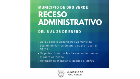 El 31 DE DICIEMBRE EL MUNICIPIO PERMANECERÁ CERRADO POR ASUETO Y LUEGO COMIENZA EL RECESO ADMINISTRATIVO