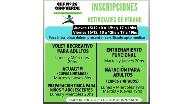 EL CEF ABRE LA INSCRIPCIÓN PARA LAS ACTIVIDADES DE VERANO EN EL COMPLEJO DE PILETAS MUNICIPAL