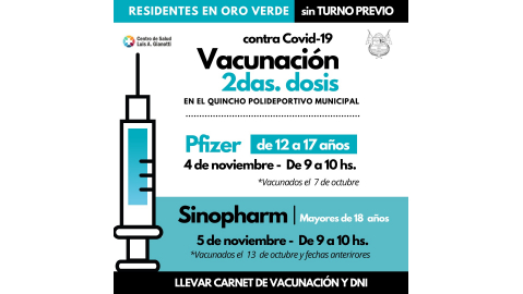 ESTE JUEVES SE APLICARÁN SEGUNDAS DOSIS DE PFIZER Y EL VIERNES DE SINOPHARM
