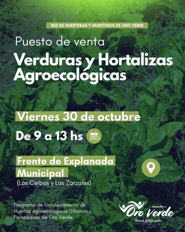 Este viernes el puesto de venta de   verduras y hortalizas agroecológicas estará frente  al edificio municipal