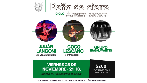 FINALIZA EL CICLO ABRAZO SONORO CON UNA PEÑA EN EL QUINCHO DEL POLIDEPORTIVO