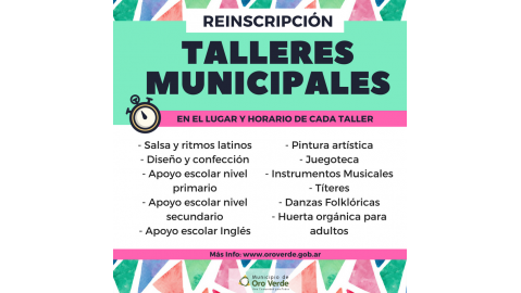 Hasta el viernes 17 de agosto se extenderá la reinscripción a los talleres municipales