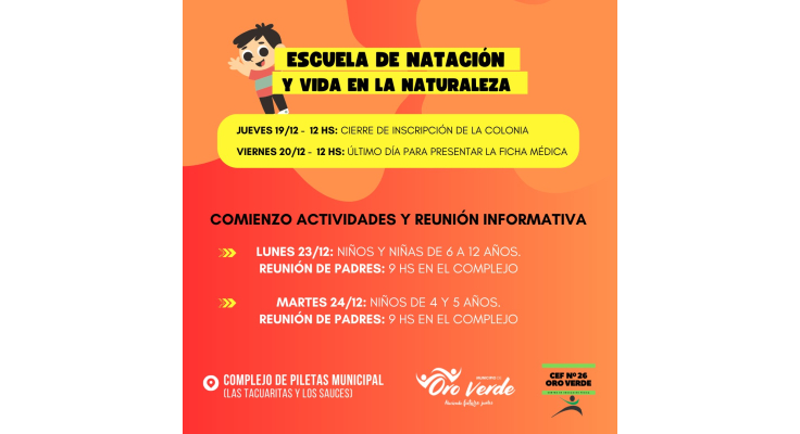 Hasta el viernes se recibe la documentación de la Colonia en el Complejo de Piletas