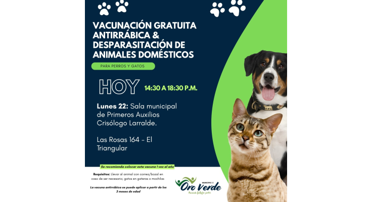 Hoy: jornada de vacunación antirrábica y desparasitación en El Triangular