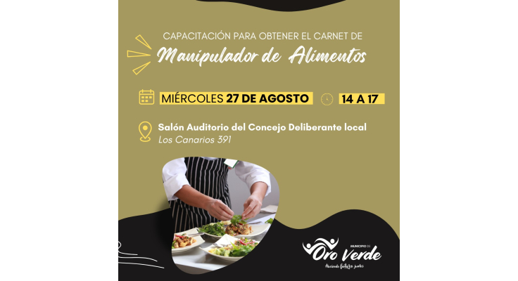 Nueva capacitación para obtener el Carnet de Manipulador de Alimentos el 27 de agosto