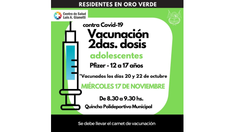 NUEVA JORNADA ABIERTA DE VACUNACIÓN: APLICARÁN SEGUNDAS DOSIS DE PZIFER