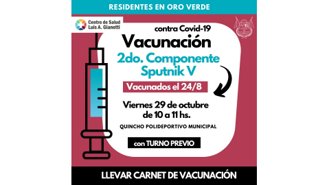 NUEVA JORNADA DE VACUNACIÓN ESTE VIERNES 29 DE OCTUBRE