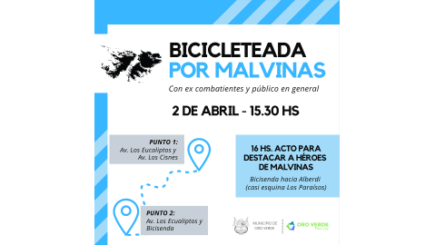 ORO VERDE RECIBIRÁ A VETERANOS QUE REALIZAN UNA BICICLETEADA POR MALVINAS