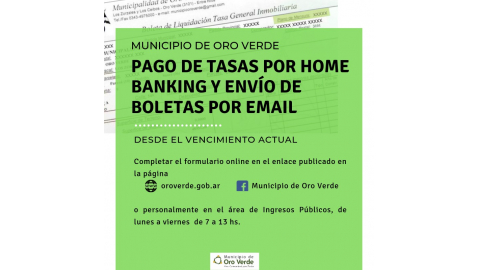 PAGO DE TASAS POR HOME BANKING Y ENVÍO DE BOLETAS POR EMAIL