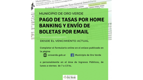 PAGO DE TASAS POR HOME BANKING Y ENVÍO DE BOLETAS POR EMAIL