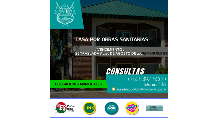 PRÓRROGA DE LA TASA POR OBRAS SANITARIAS