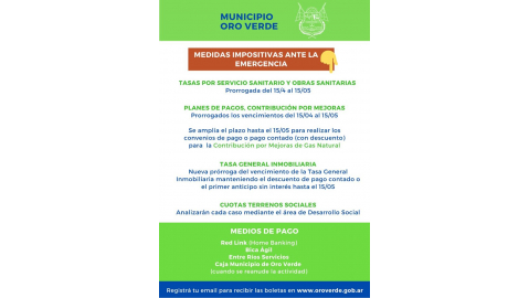 PRÓRROGAS DE TASAS, PLANES DE PAGO CON VENCIMIENTOS EN ABRIL, CONTRIBUCIONES Y MEDIOS DE PAGO