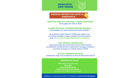 PRÓRROGAS DE TASAS, PLANES DE PAGO, CONTRIBUCIONES Y MEDIOS DE PAGO