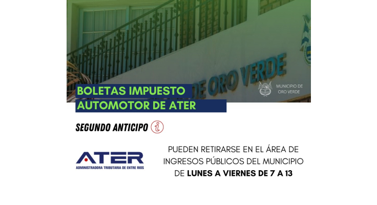 Pueden retirarse en el Municipio las boletas del impuesto automotor de ATER