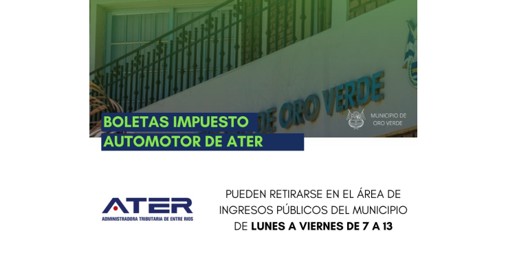 Pueden retirarse las boletas del impuesto automotor de ATER