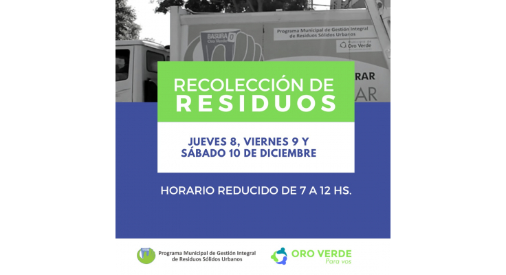 RECOLECCIÓN DE RESIDUOS DURANTE ESTE FERIADO