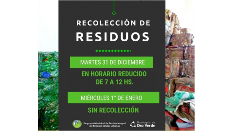 RECOLECCIÓN DE RESIDUOS EL 31 DE DICIEMBRE Y EL 1° DE ENERO