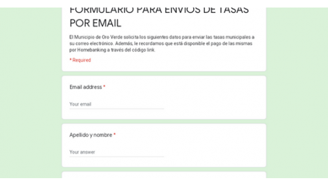 RECORDAMOS A LOS VECINOS QUE PUEDEN REGISTRAR SU EMAIL PARA RECIBIR LAS BOLETAS DE TASAS MUNICIPALES