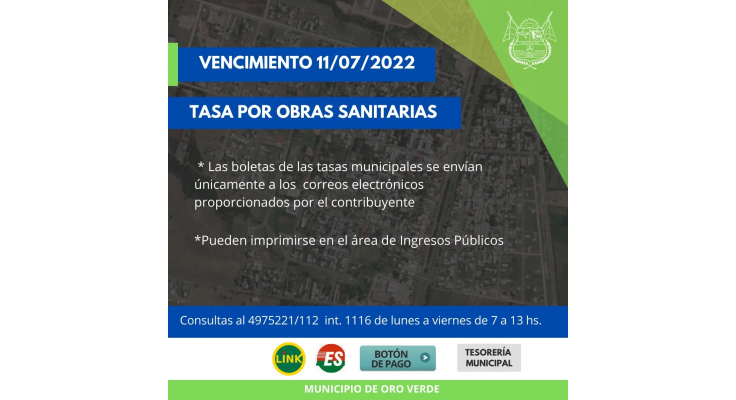 SE PRORROGA AL 11 DE JULIO EL VENCIMIENTO DE LA TASA POR OBRAS SANITARIAS