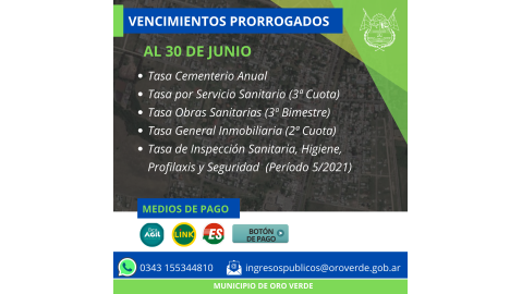 SE PRORROGARON TODOS LOS VENCIMIENTOS PARA EL 30 DE JUNIO