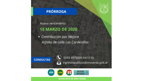 SE PRORROGÓ EL VENCIMIENTO DE LA CONTRIBUCIÓN POR MEJORA DEL ASFALTO EN LAS CARDENILLAS