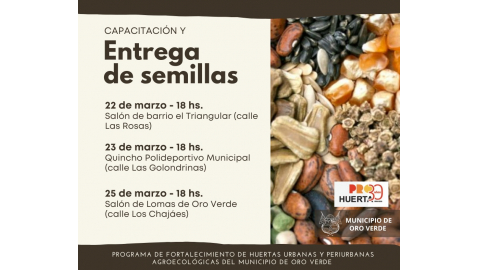 SE REALIZARÁ LA ENTREGA DE SEMILLAS JUNTO AL INTA PROHUERTA