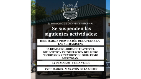 ¡IMPORTANTE! Suspensión de actividades