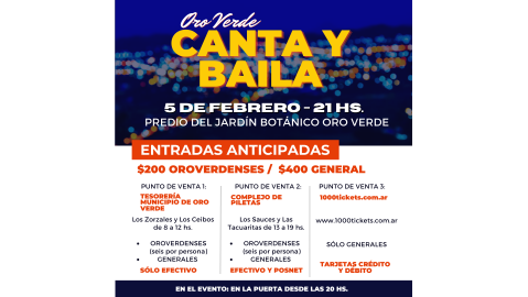TRES PUNTOS DE VENTA PARA LAS ENTRADAS DE ORO VERDE CANTA Y BAILA