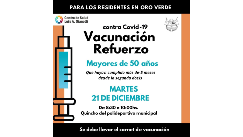 VACUNACIÓN COVID- 19: APLICACIÓN DE REFUERZO PARA MAYORES DE 50 AÑOS