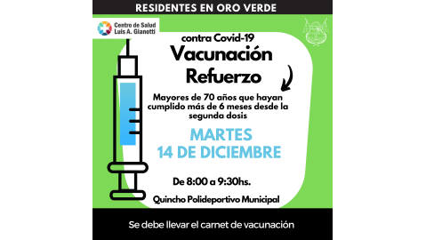 VACUNACIÓN COVID- 19: APLICACIÓN DE REFUERZO PARA MAYORES DE 70 AÑOS