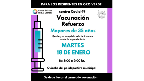 VACUNACIÓN  COVID- 19: APLICARÁN  DOSIS  DE REFUERZO PARA MAYORES DE 35 AÑOS