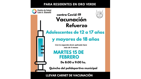 VACUNACIÓN COVID- 19: CONTINÚA LA APLICACIÓN DE REFUERZOS A PERSONAS DE 12 A 17 AÑOS Y MAYORES DE 18 AÑOS
