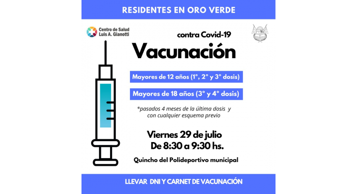 VACUNACIÓN COVID-19: SE APLICARÁN  TERCERAS Y CUARTAS DOSIS ESTE VIERNES