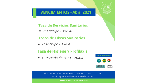 VENCIMIENTOS DE OBLIGACIONES MUNICIPALES DURANTE ABRIL