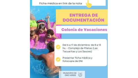 YA SE PUEDE LLEVAR LA FICHA MÉDICA DE LA COLONIA AL COMPLEJO DE PILETAS